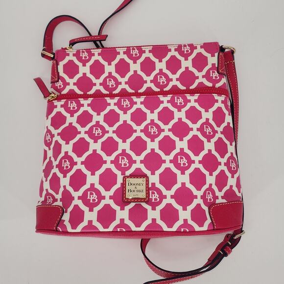 Dooney & Bourke Pink & White Geo Print Canvas Crossbody - Picture 9 of 16